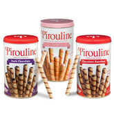 Pirouline lata frente mostrando mezcla de sabores y presentación elegante