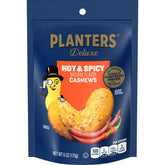 PLANTERS empaque frontal de Hot 'N Spicy Cashews que muestra el diseño y tamaño