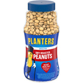 Planters frasco frontal mostrando cacahuates y tapa resellable para mantener frescura