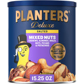 PLANTERS lata frontal mostrando mezcla variada y cierre resellable para almacenamiento