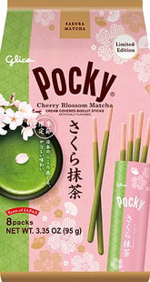 Pocky empaque frontal edición limitada sakura matcha mostrando diseño primaveral y atractivo