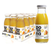 Pomona Organic Juices frente del empaque mostrando botella de vidrio y mango