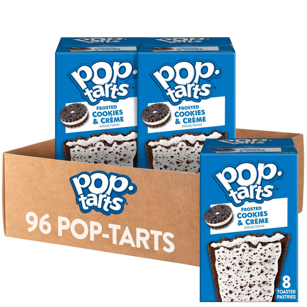 Pop-Tarts frente del empaque mostrando 12 cajas y beneficio de stock