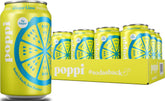 Poppi Ginger Lime frente del pack mostrando 12 latas y refresco inmediato