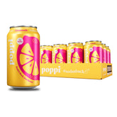 poppi limonada frontal pack mostrando latas y etiqueta clara