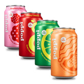Poppi pack frontal mostrando las 12 latas y variedad de sabores, fácil elección
