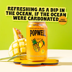 Popwell Tropical Mango primer plano de espuma y burbujas beneficios refrescantes