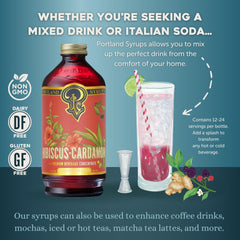 Portland Syrups etiqueta detallada con ingredientes naturales y diseño artesanal