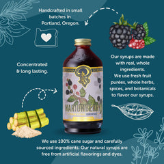 Portland Syrups jarabe vertido en cóctel con hielo, aporta sabor frutal y frescura