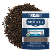 Positively Tea vista del empaque delantero mostrando la bolsa de 1 lb y beneficios orgánicos