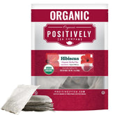 Positively Tea paquete frontal mostrando 100 bolsitas y beneficios orgánicos