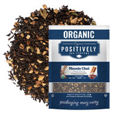 Positively Tea empaque frontal mostrando bolsa de 1 lb y certificaciones orgánicas