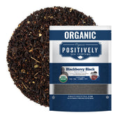 Positively Tea empaque frente mostrando la bolsa de 16 oz y ventajas orgánicas