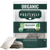 Positively Tea paquete frontal mostrando 100 bolsitas y beneficios orgánicos