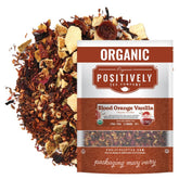 Positively Tea empaque frontal mostrando diseño y sabor naranja sanguina y vainilla