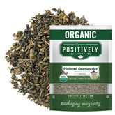 Positively Tea paquete frontal, presentación orgánica a granel y claridad de certificaciones