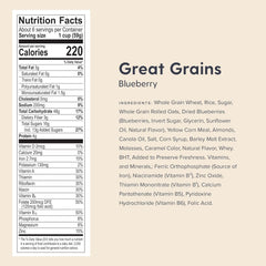 Post Great Grains primer plano de hojuelas, racimos y arándanos para textura crujiente