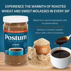 Taza con Postum servido en mano para ver aspecto y cremosidad