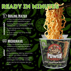 Power Noods en mano para demostrar tamaño práctico y portabilidad