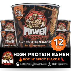 Power Noods vista frontal del vaso mostrando marca y diseño como ventaja visual