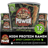 Power Noods taza frontal mostrando la marca y conveniencia lista para consumir