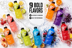 POWERADE textura del líquido en botella cercana, muestra claridad y frescura
