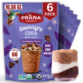 Prana empaque frontal mostrando el sabor chocolatey y porciones prácticas