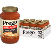 Prego frasco frente mostrando la etiqueta y sabor auténtico