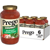 Prego frasco frontal mostrando etiqueta y jarra listo para servir