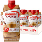 Premier Protein botella Café Latte frontal mostrando etiqueta y beneficio proteína