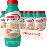 Premier Protein botella frontal Cake Batter, práctico y sabroso