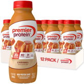Premier Protein botella frontal Caramelo mostrando etiqueta clara y aporte proteico