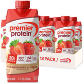 Premier Protein botella frontal sabor Fresas & Crema, listos para beber y nutritivos