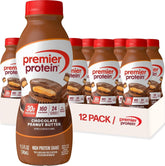 Premier Protein envase frontal Chocolate Peanut Butter mostrando etiqueta y beneficios