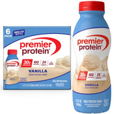 Premier Protein botella frontal vainilla mostrando diseño y conveniencia