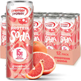 Premier Protein lata frontal mostrando diseño y beneficio refrescante