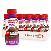 Premier Protein vista frontal del envase chocolate, práctico y portable