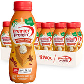 Premier Protein botella frontal Pumpkin Spice mostrando etiqueta y beneficios