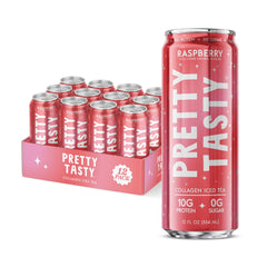 Pretty Tasty lata frente mostrando diseño atractivo y beneficios de colágeno