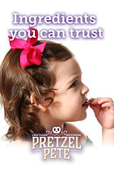 PRETZEL PETE porción en mano ilustrando tamaño y control de calorías
