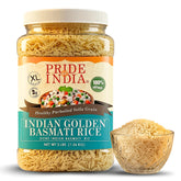 Pride Of India tarro frontal mostrando granos extra largos y beneficios visuales