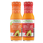 Primal Kitchen frascos delanteros mostrando Original y Hot, ideal para menus variados