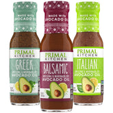 Primal Kitchen frente del pack de tres vinagretas mostrando presentación y variedad