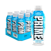 PRIME HYDRATION botella frontal Berry Freeze mostrando diseño y claridad de la bebida
