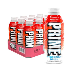 PRIME HYDRATION lata frontal mostrando diseño y sabor Cherry Freeze