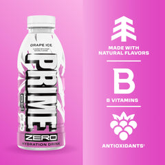 PRIME HYDRATION paquete de 12 botellas Grape Ice, suministro semanal conveniente