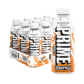 PRIME HYDRATION botella frontal Orange Ice mostrando el diseño y beneficio refrescante