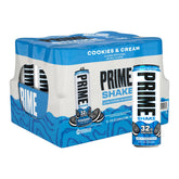 PRIME Shakes lata frontal mostrando sabor Cookies & Cream y conveniencia