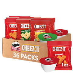 Pringles y Cheez-It vista frontal del paquete, conveniencia para compartir