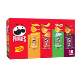 Pringles lata frontal variedad mostrando cuatro sabores y conveniencia